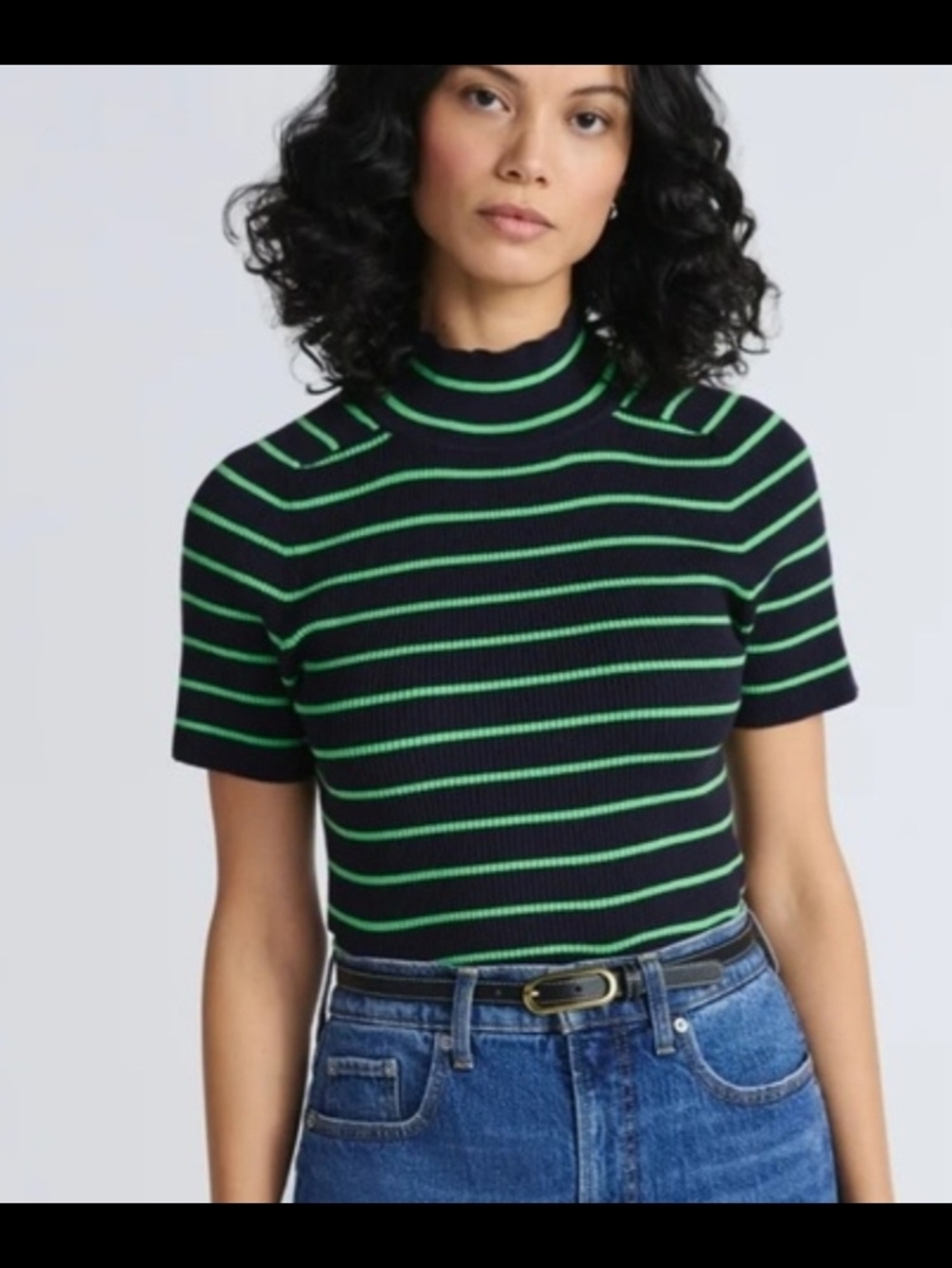 Free Assembly Striped Short-Sleeve Mock Turtleneck Sweater Womens Size Small